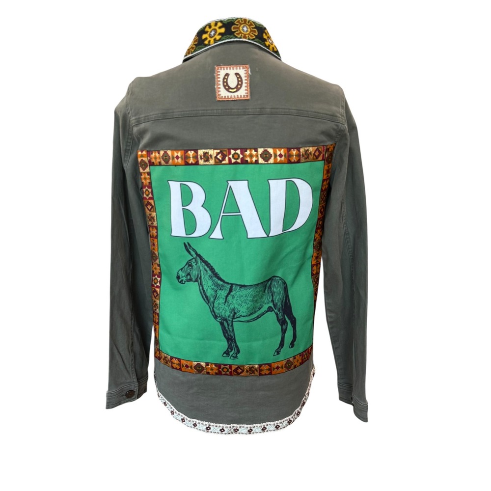 Lesal Upcycled 1 of a Kind Western Donkey Jacket Olive Green Womens Medium